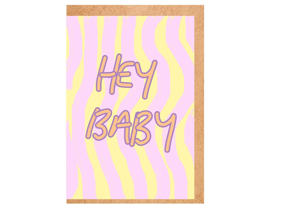 Hey Baby Card | Pink Yellow Wavy New Arrival Greetings Card