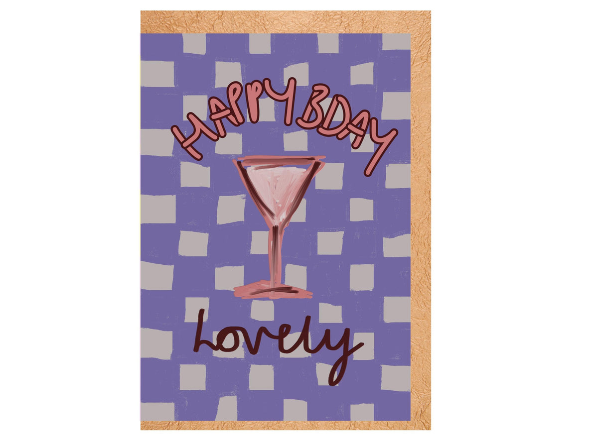 Handmade Birthday Card | Cocktail Glass, Check Pattern, Happy Bday