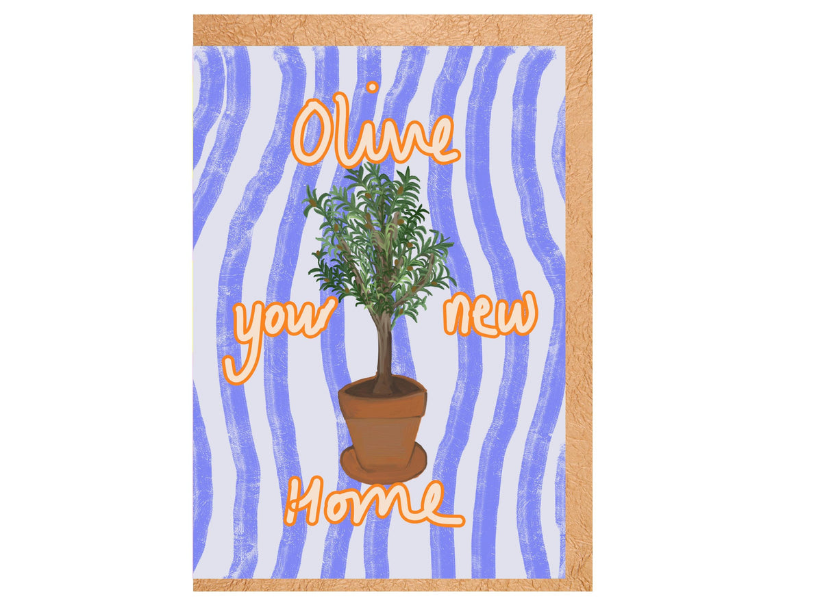 New Home A6 card | hand illustrated digital oil olive tree design