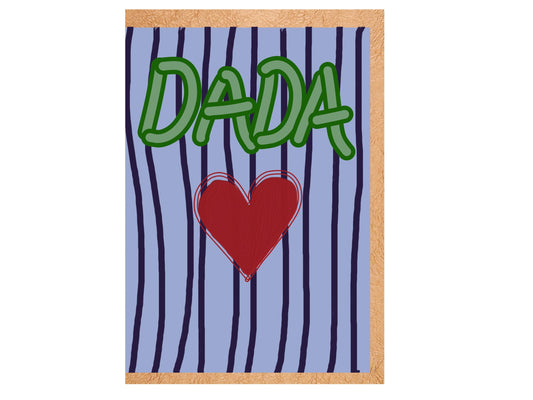 Dada Card | Hand Illustrated Greeting, Bold Stripes, Red Heart