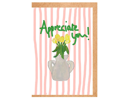 Handmade A6 Thank You Card | Yellow Tulips Vase Design