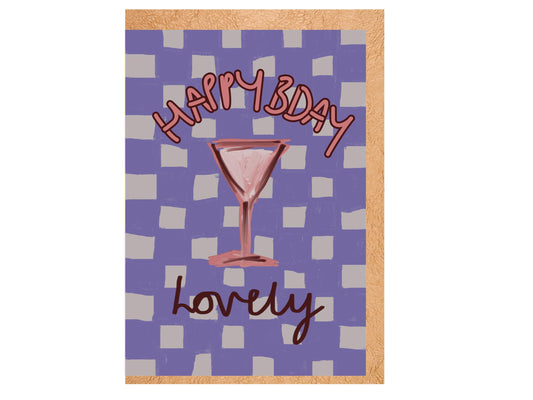 Handmade Birthday Card | Cocktail Glass, Check Pattern, Happy Bday