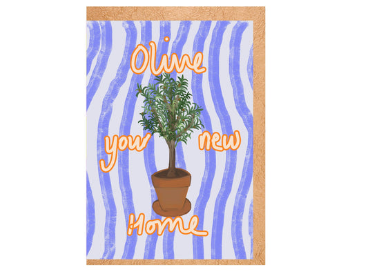 New Home A6 card | hand illustrated digital oil olive tree design